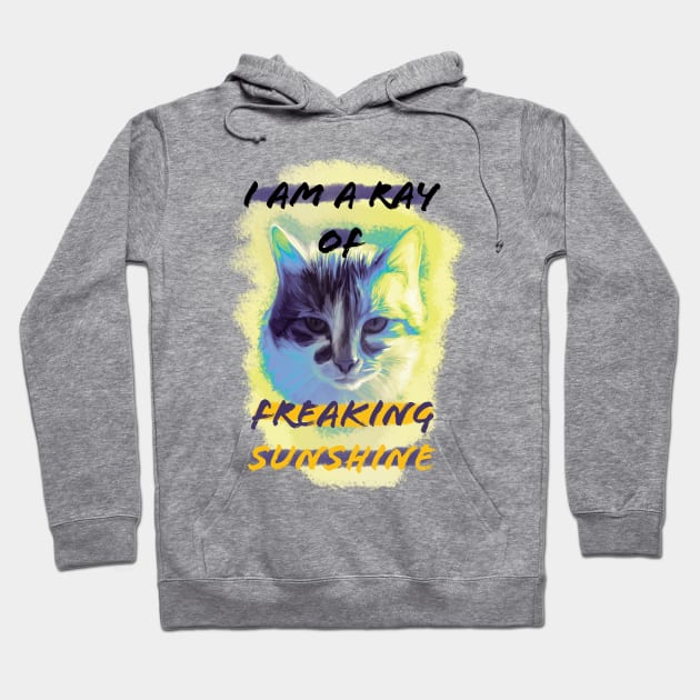 I Am a Ray of Freaking Sunshine blue Cat with Background Hoodie by Czajnikolandia